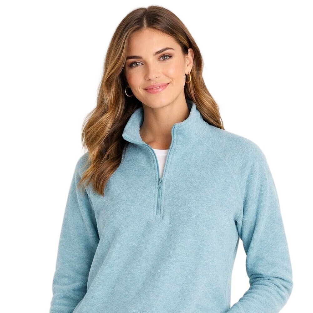 Eddie Bauer Fleece Pullover Women XL Blue‎ Quarter Zip Heathered Soft Raglan